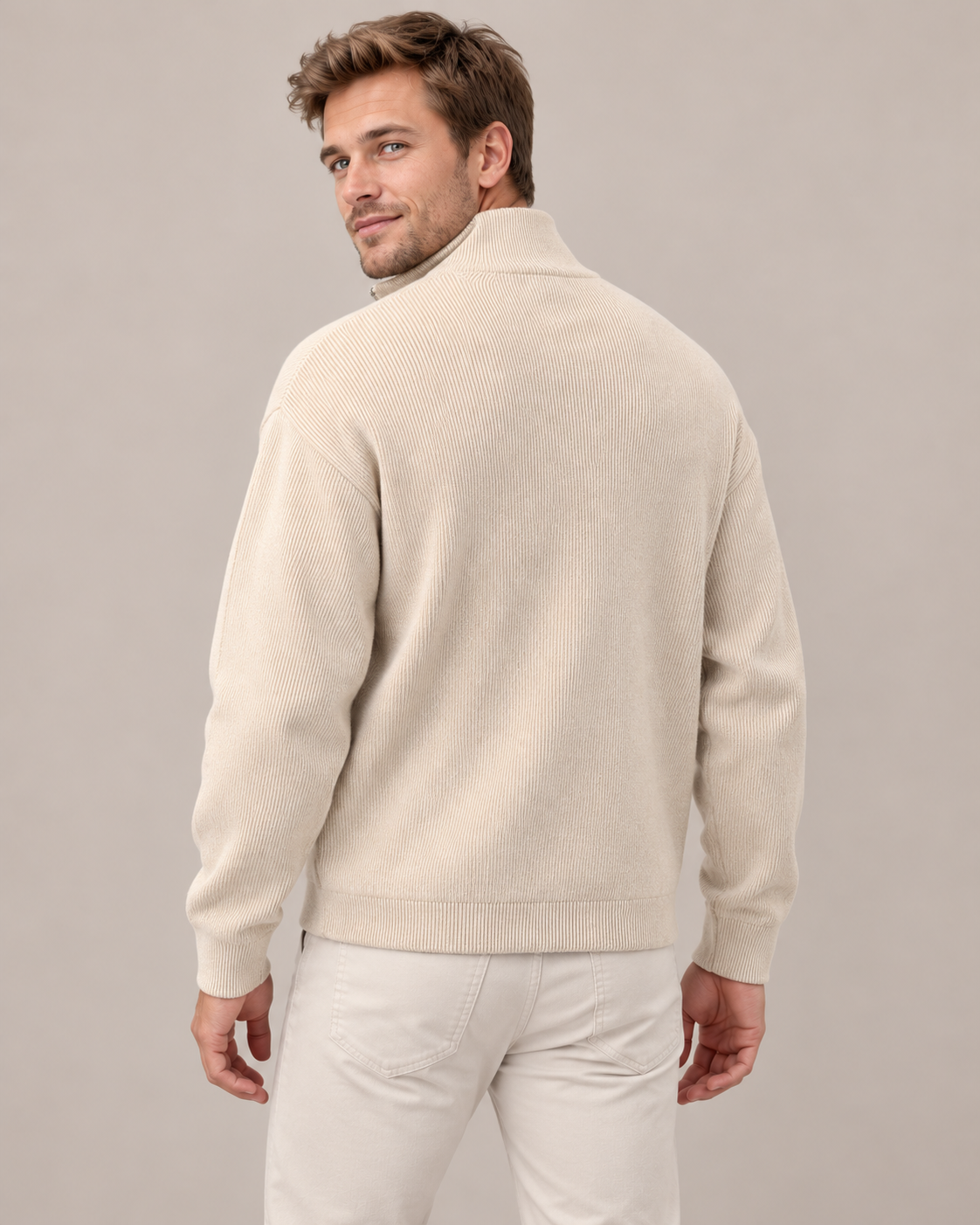 Men's Full-Zip Knit Cardigan – Slim Fit Stand Collar