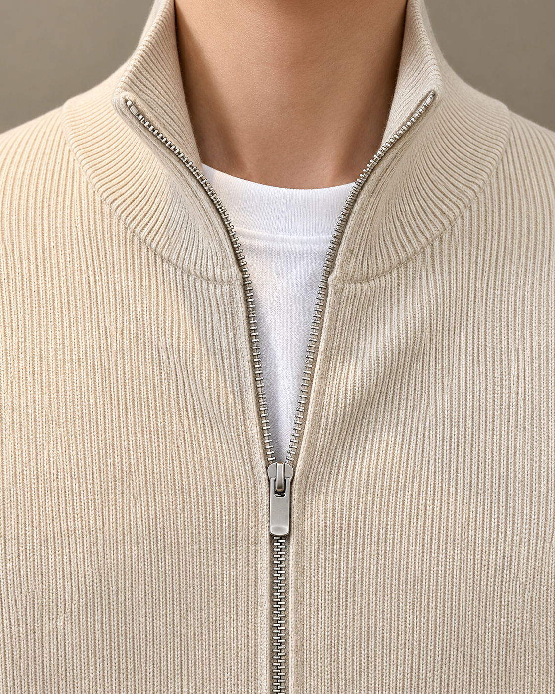 Men's Full-Zip Knit Cardigan – Slim Fit Stand Collar