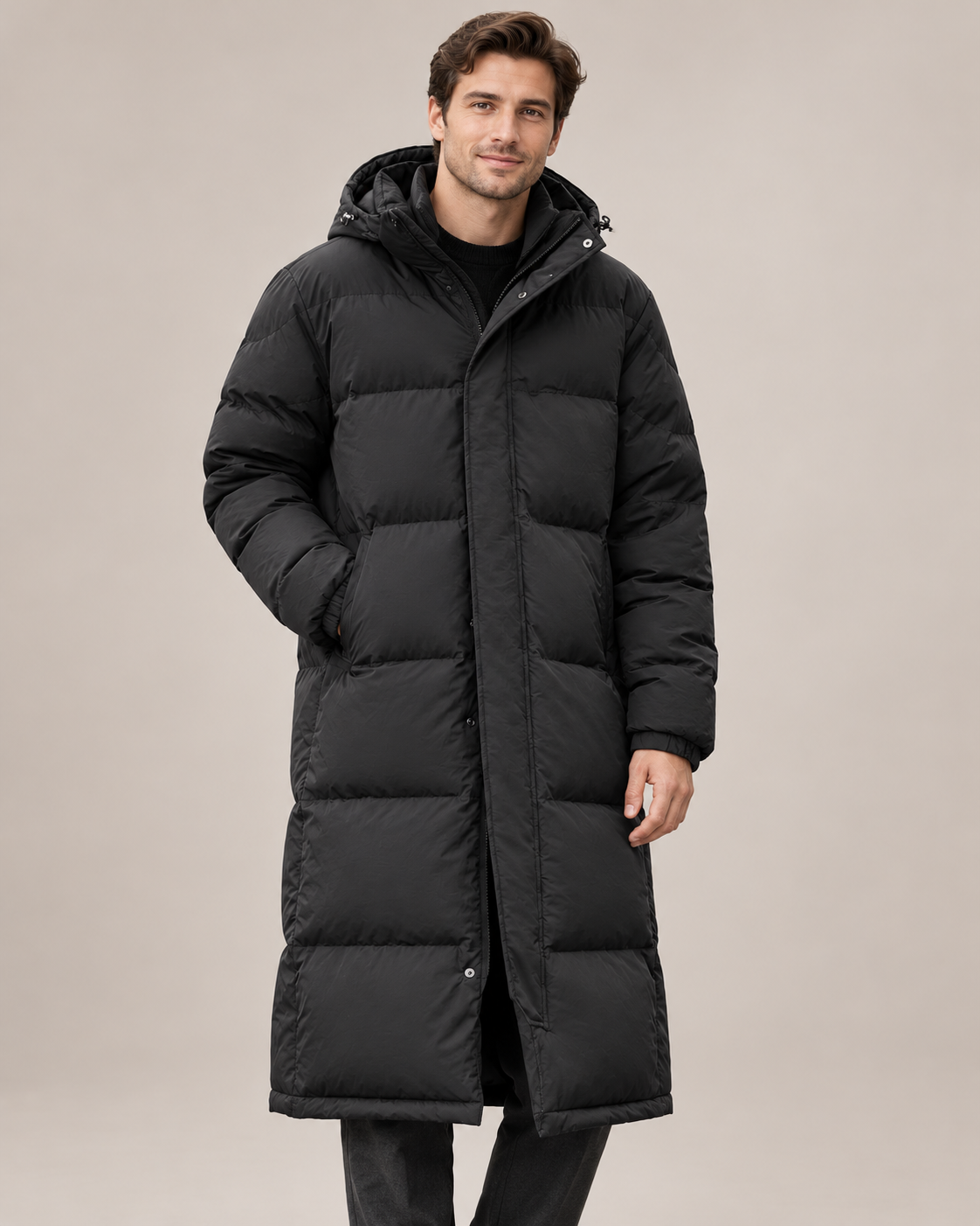Men's Long Puffer Coat – Hooded Down-Filled Winter Coat