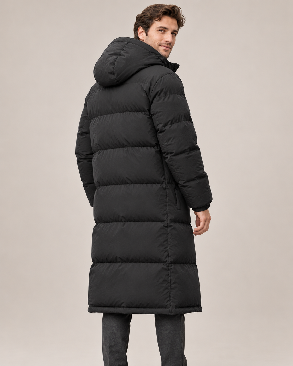 Men's Long Puffer Coat – Hooded Down-Filled Winter Coat