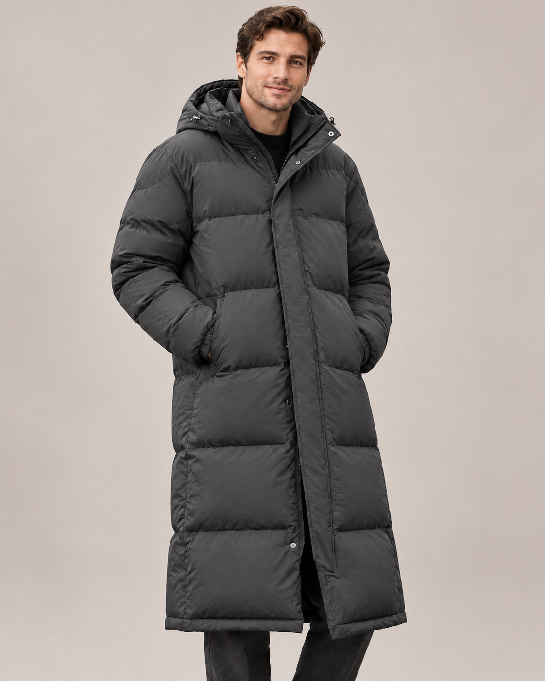 Men's Long Puffer Coat – Hooded Down-Filled Winter Coat