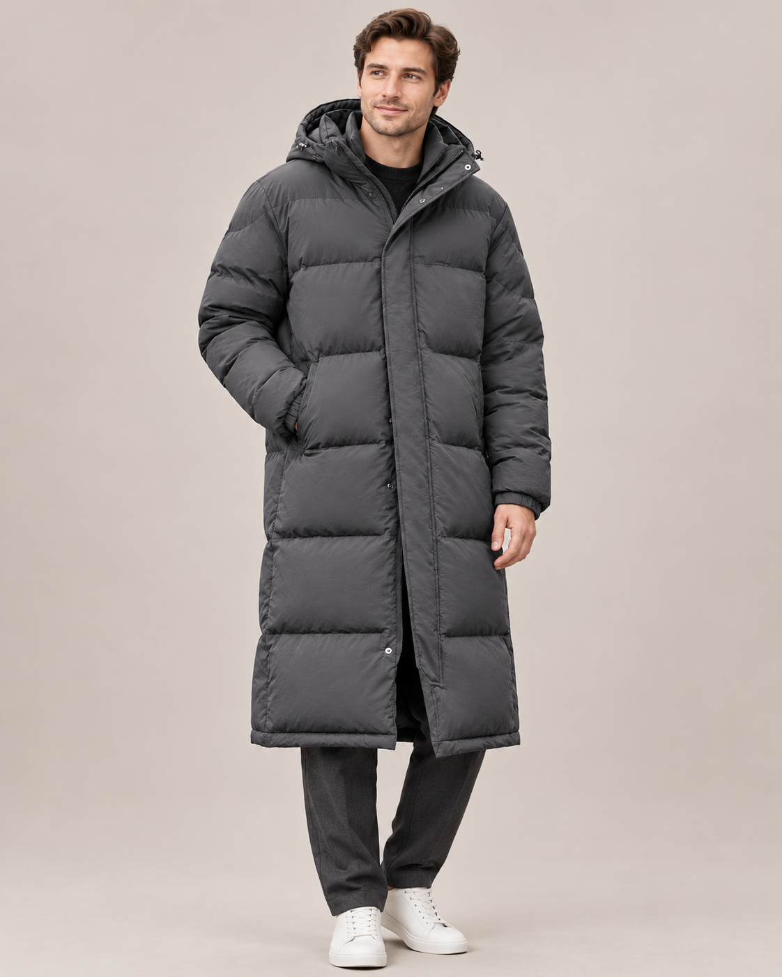 Men's Long Puffer Coat – Hooded Down-Filled Winter Coat