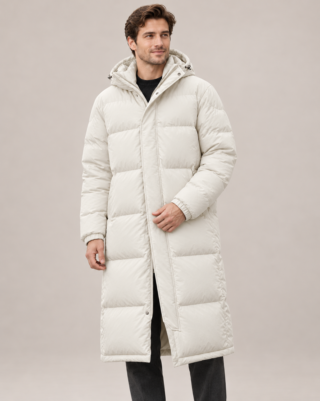 Men's Long Puffer Coat – Hooded Down-Filled Winter Coat