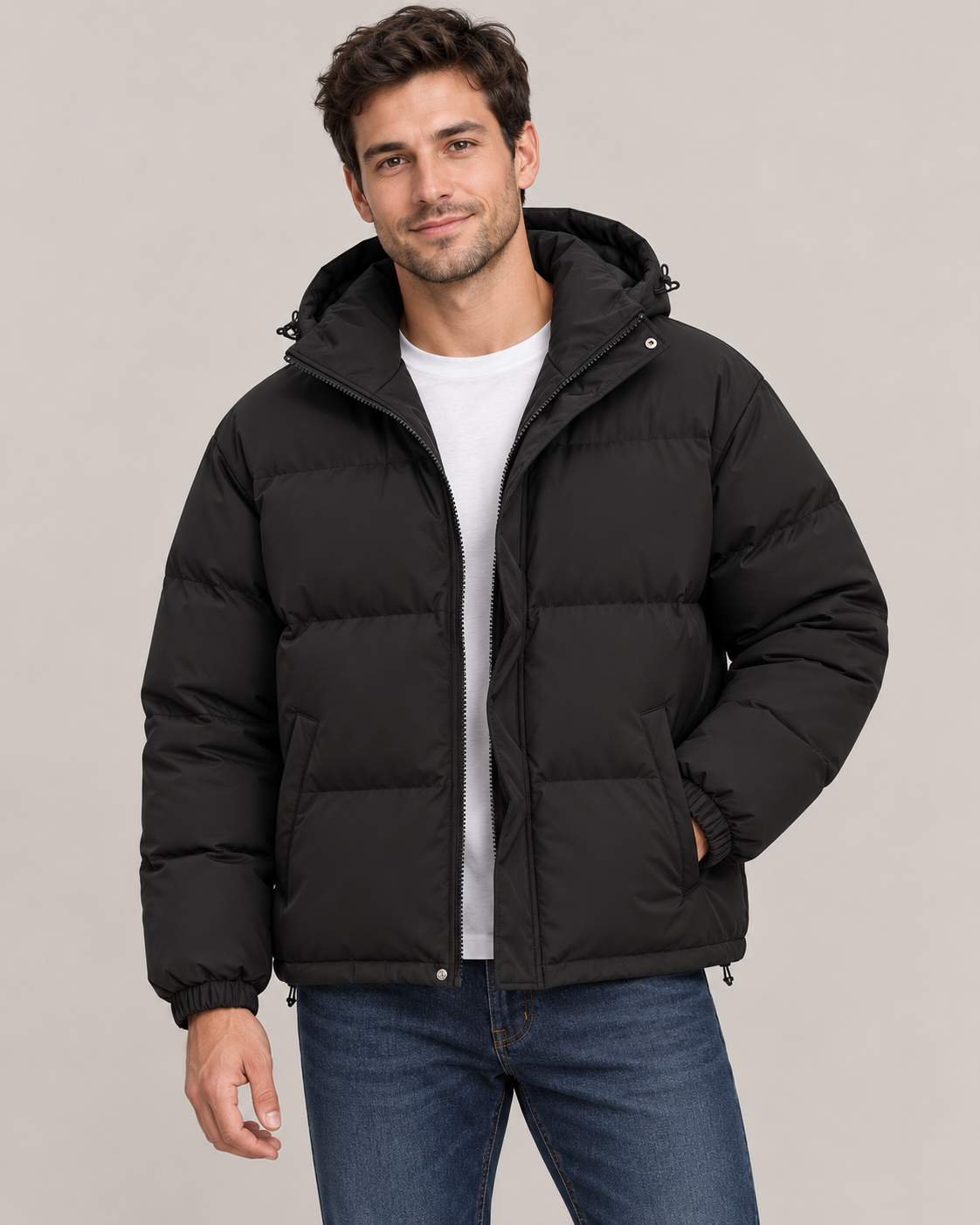 Men's Oversized Puffer Jacket – Quilted Hooded Zip-Up