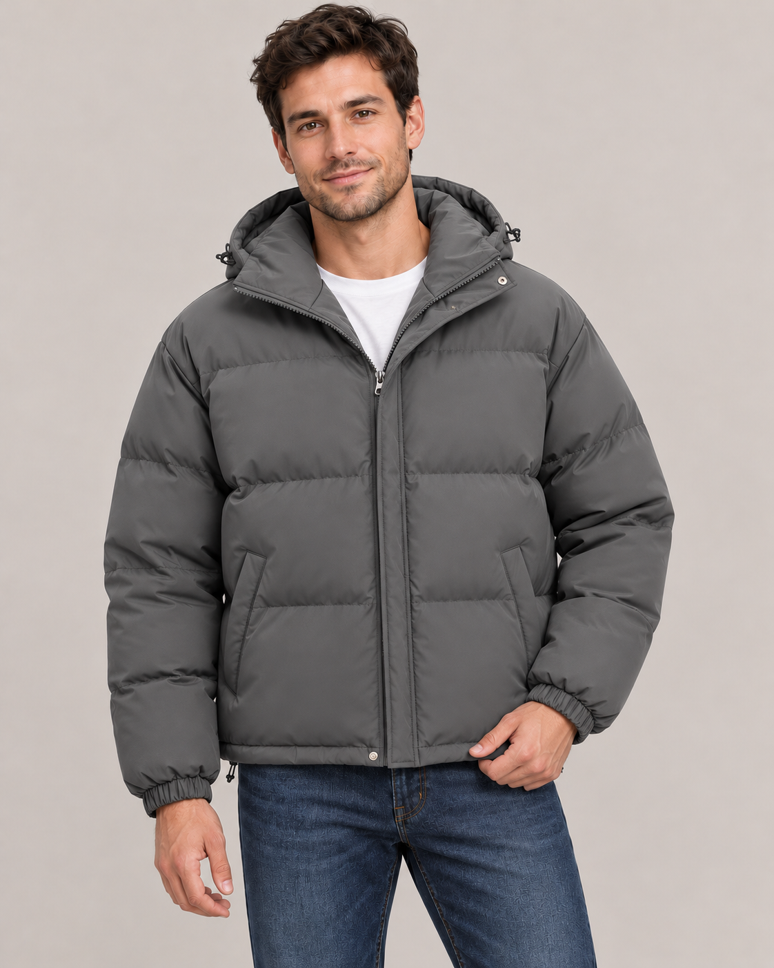 Men's Oversized Puffer Jacket – Quilted Hooded Zip-Up