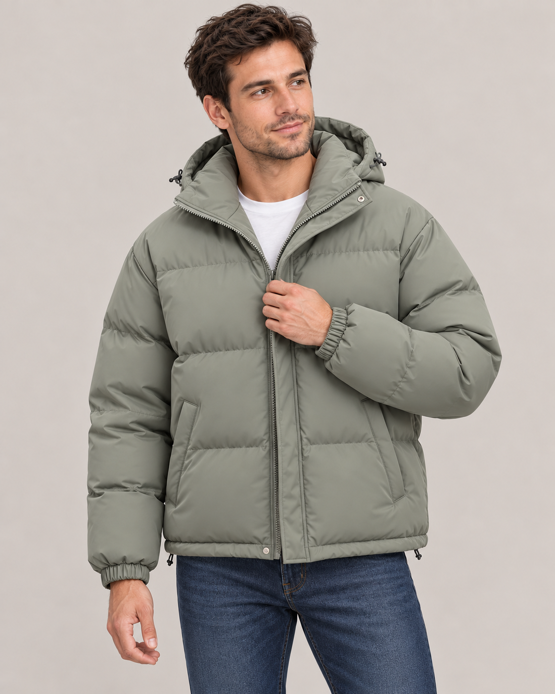 Men's Oversized Puffer Jacket – Quilted Hooded Zip-Up