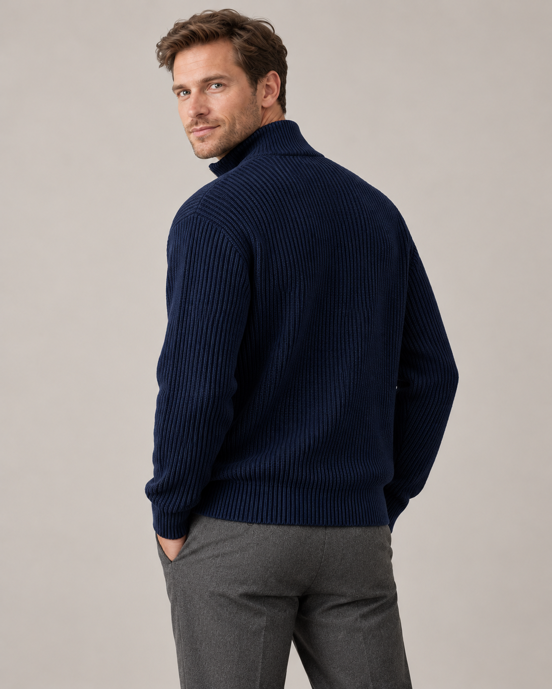 Men's Quarter-Zip Pullover – Ribbed Structured Knit
