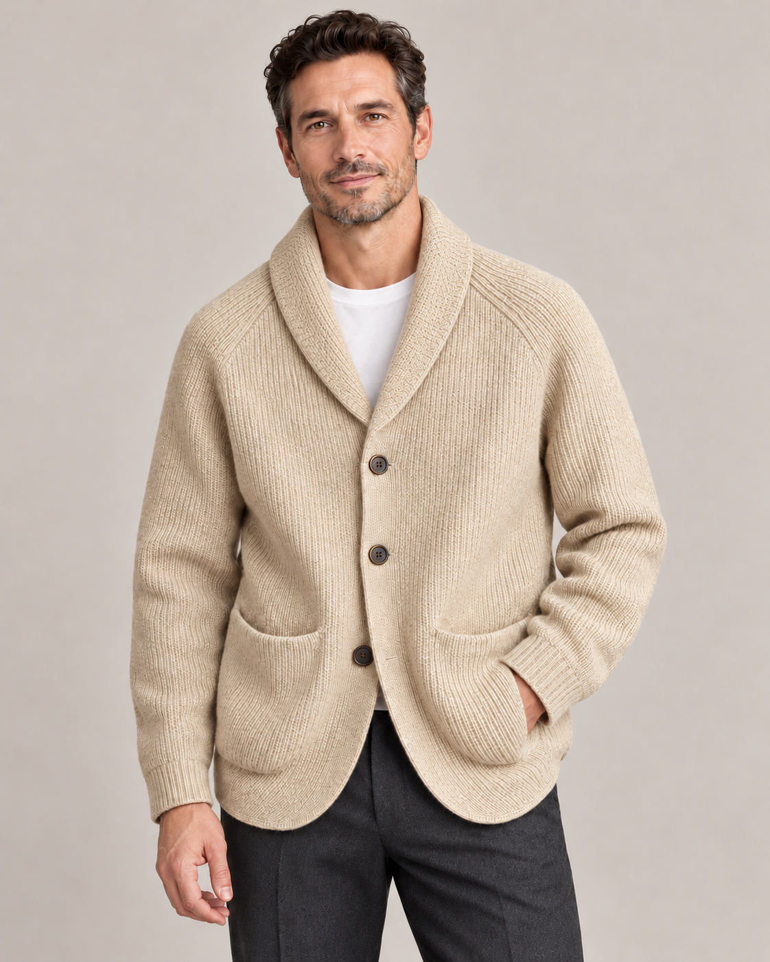 Men's Shawl Collar Cardigan – Relaxed Button-Front Knit