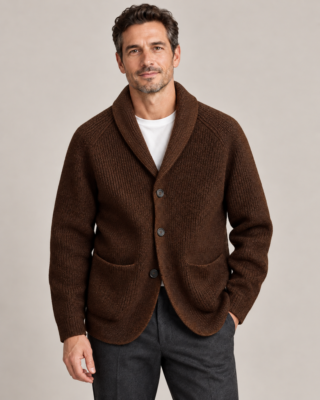 Men's Shawl Collar Cardigan – Relaxed Button-Front Knit