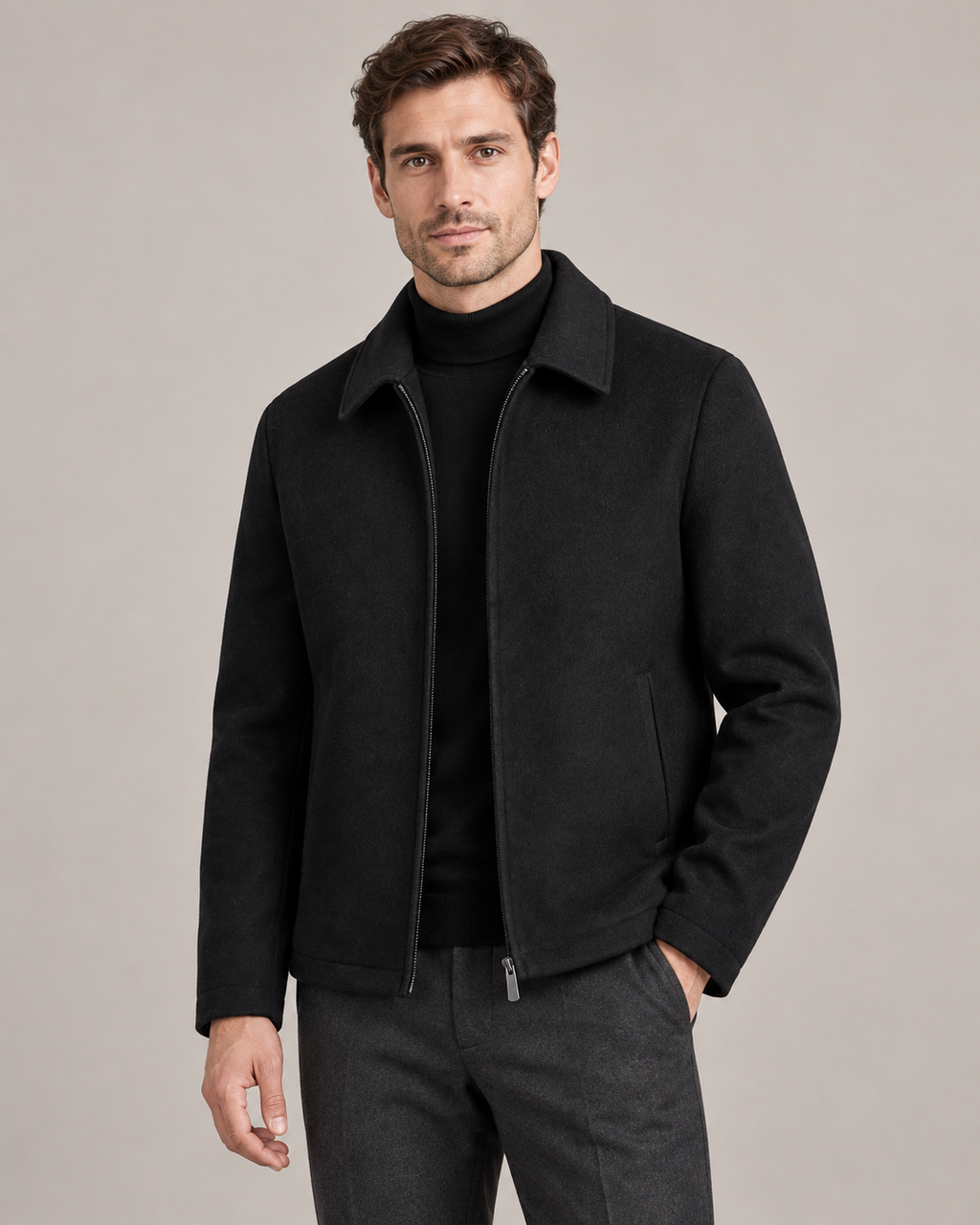Men's Wool Blend Jacket – Plaid Lining Structured Fit