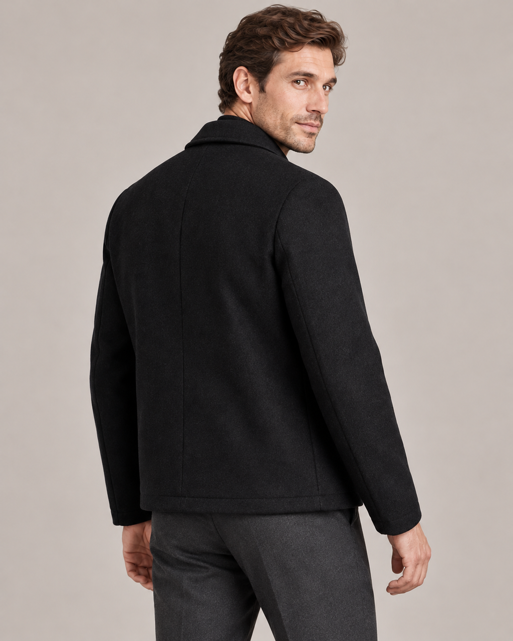 Men's Wool Blend Jacket – Plaid Lining Structured Fit