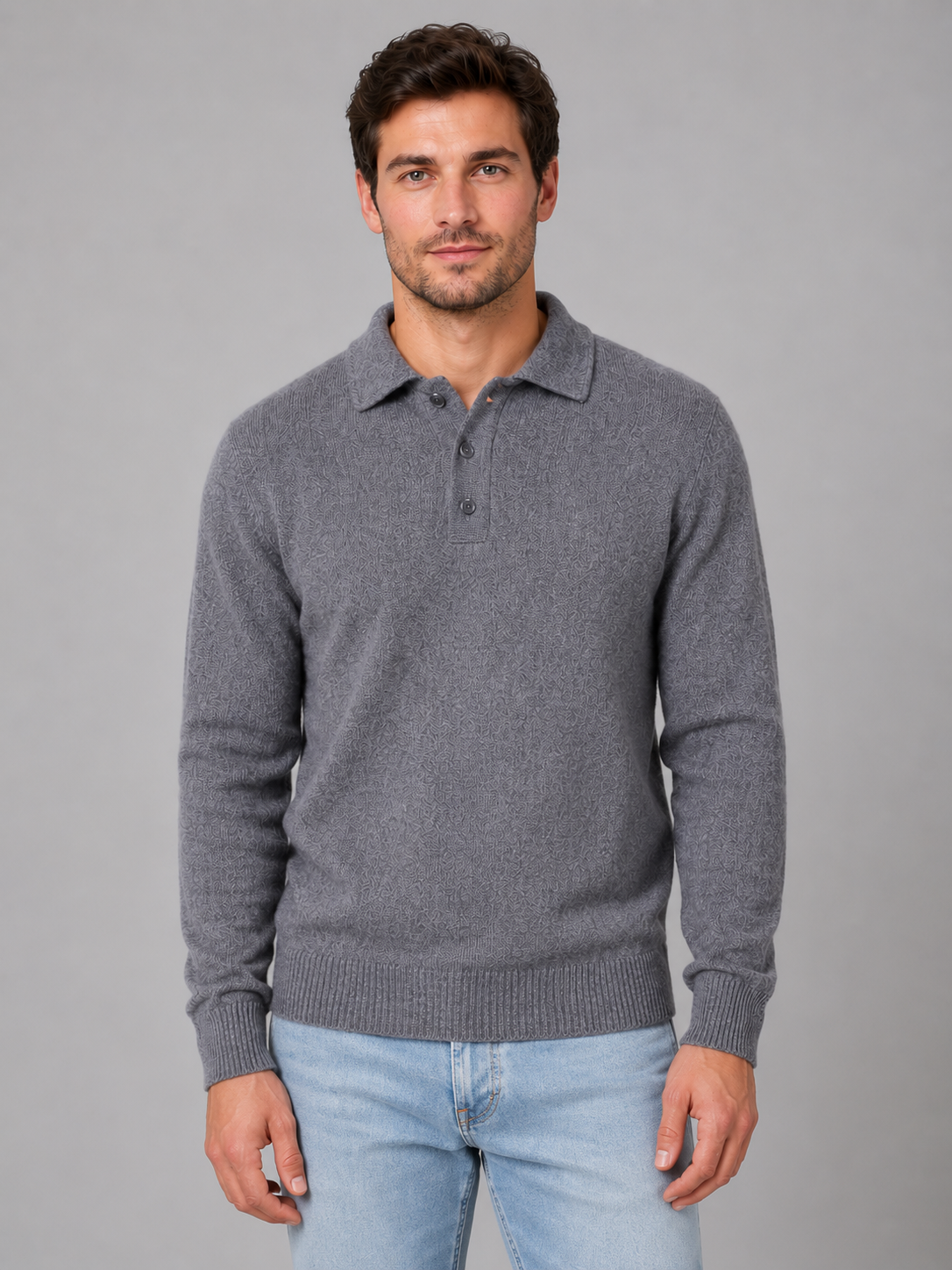 Men's Polo Sweater – Fine Knit Button Neck Style