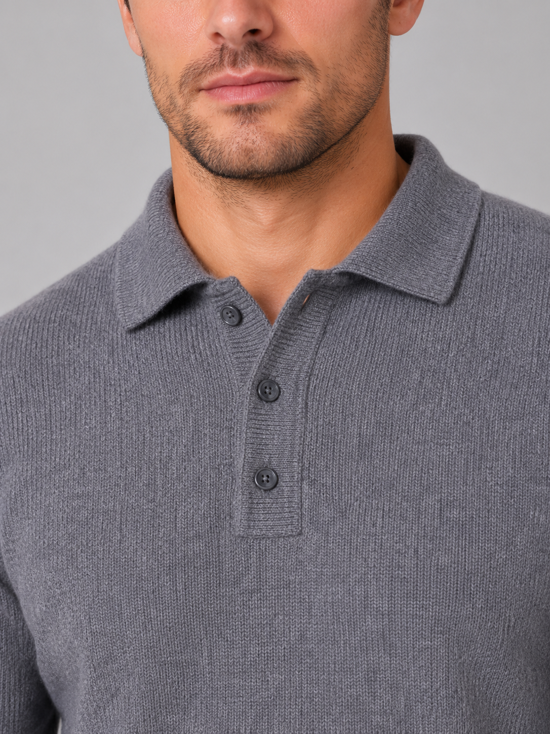 Men's Polo Sweater – Fine Knit Button Neck Style