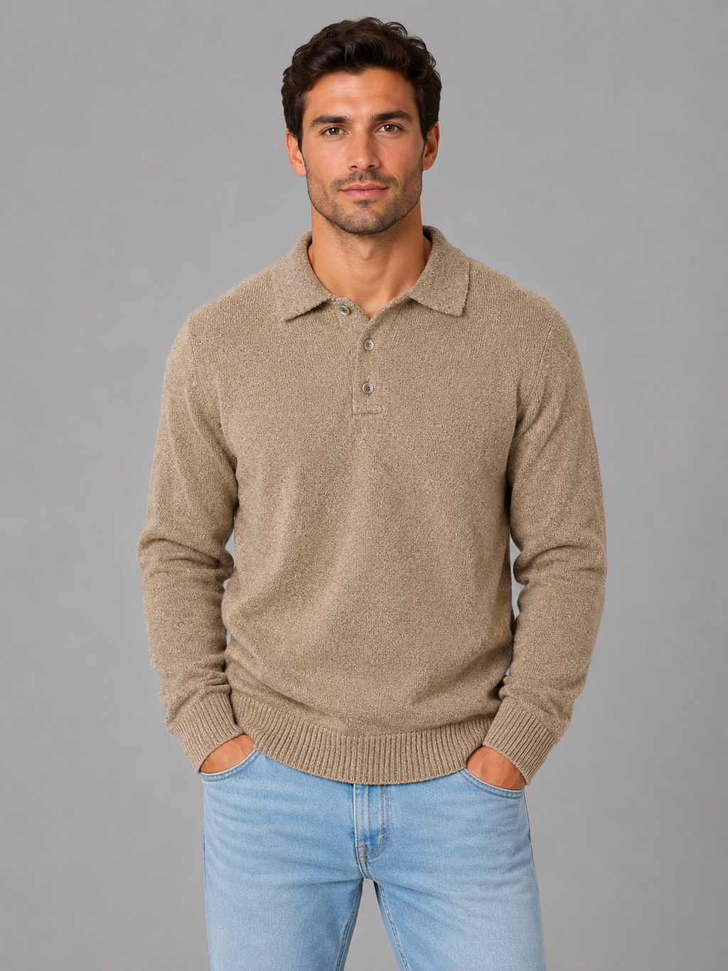 Men's Polo Sweater – Fine Knit Button Neck Style