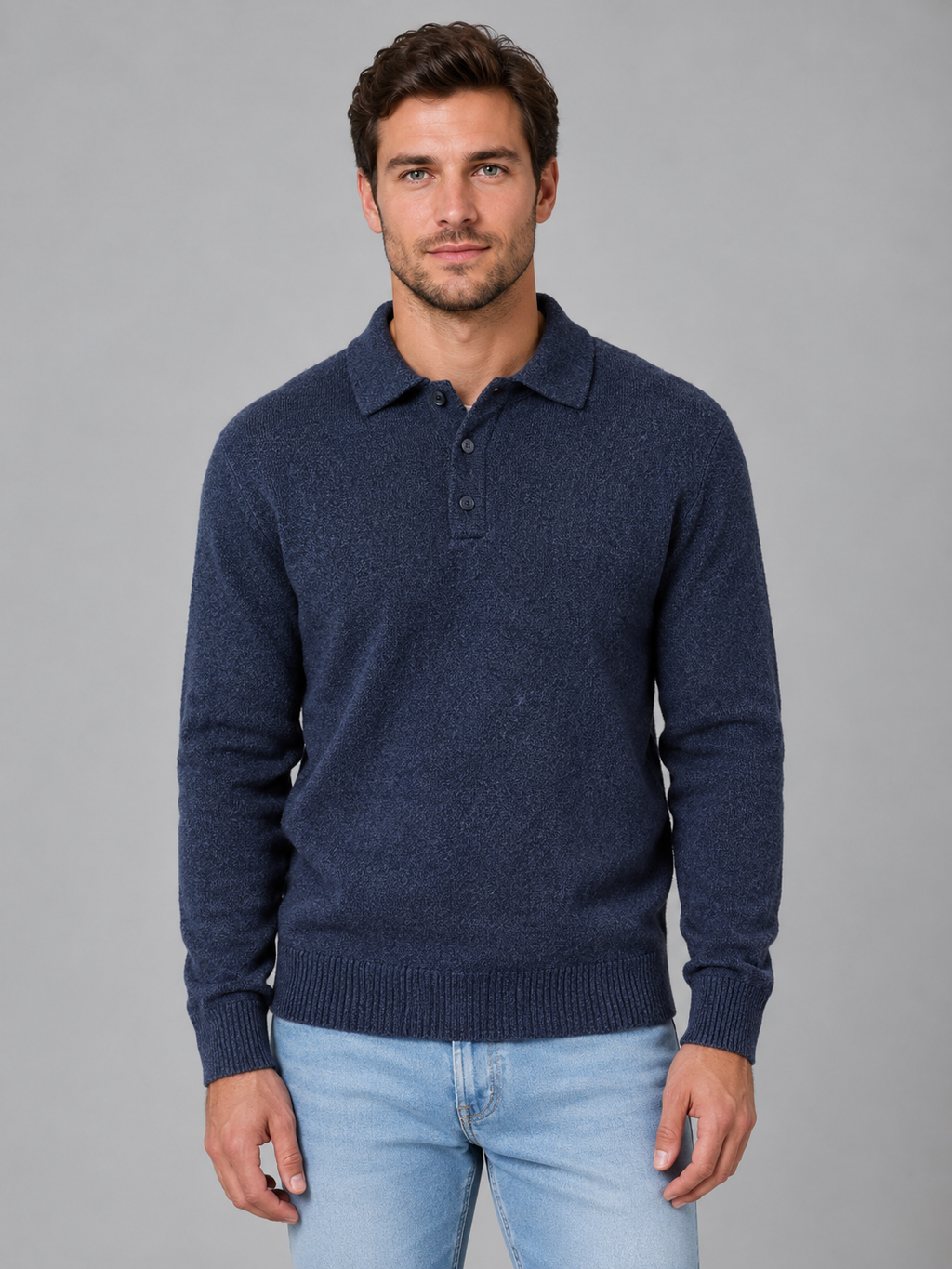 Men's Polo Sweater – Fine Knit Button Neck Style
