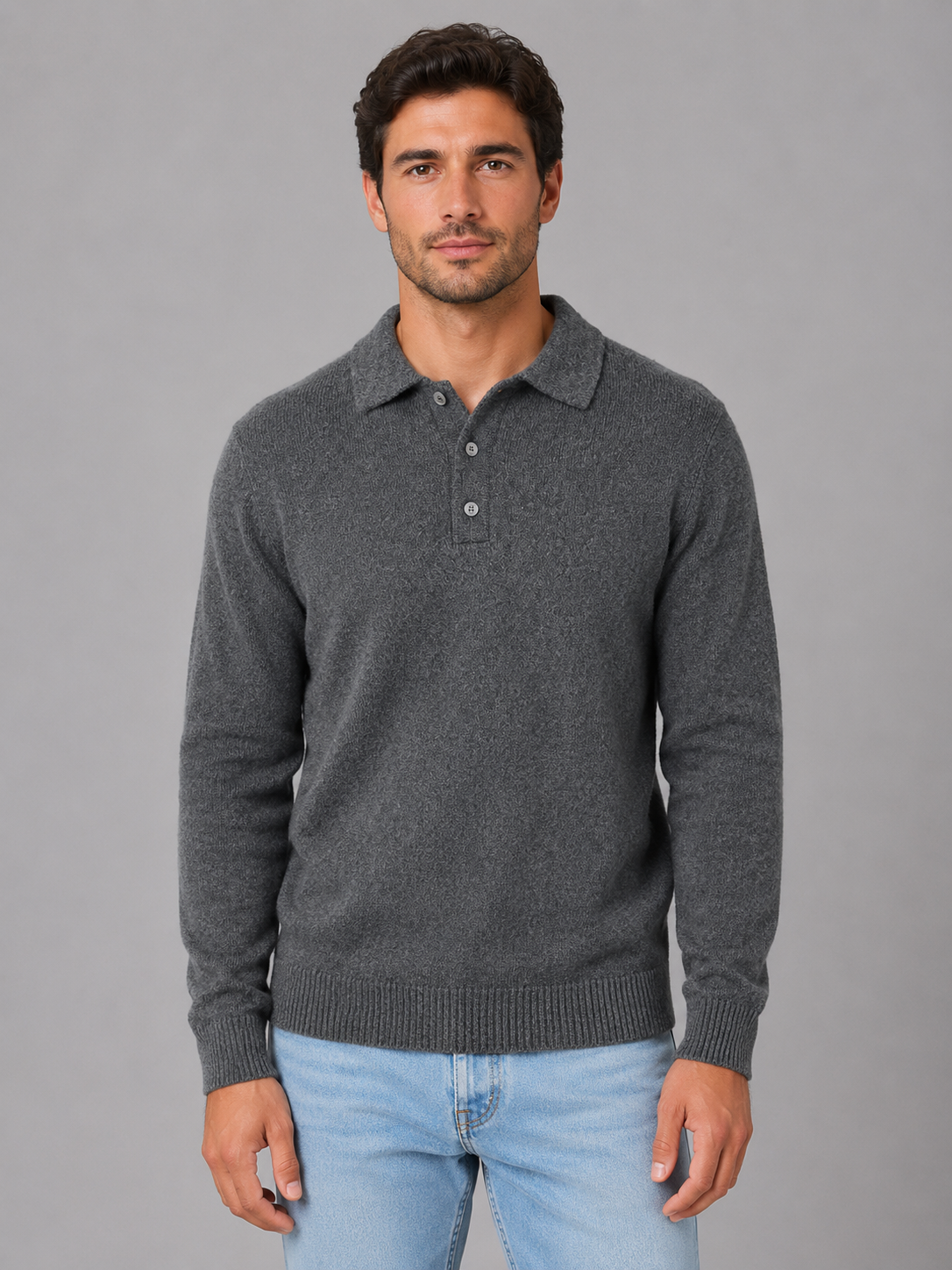 Men's Polo Sweater – Fine Knit Button Neck Style