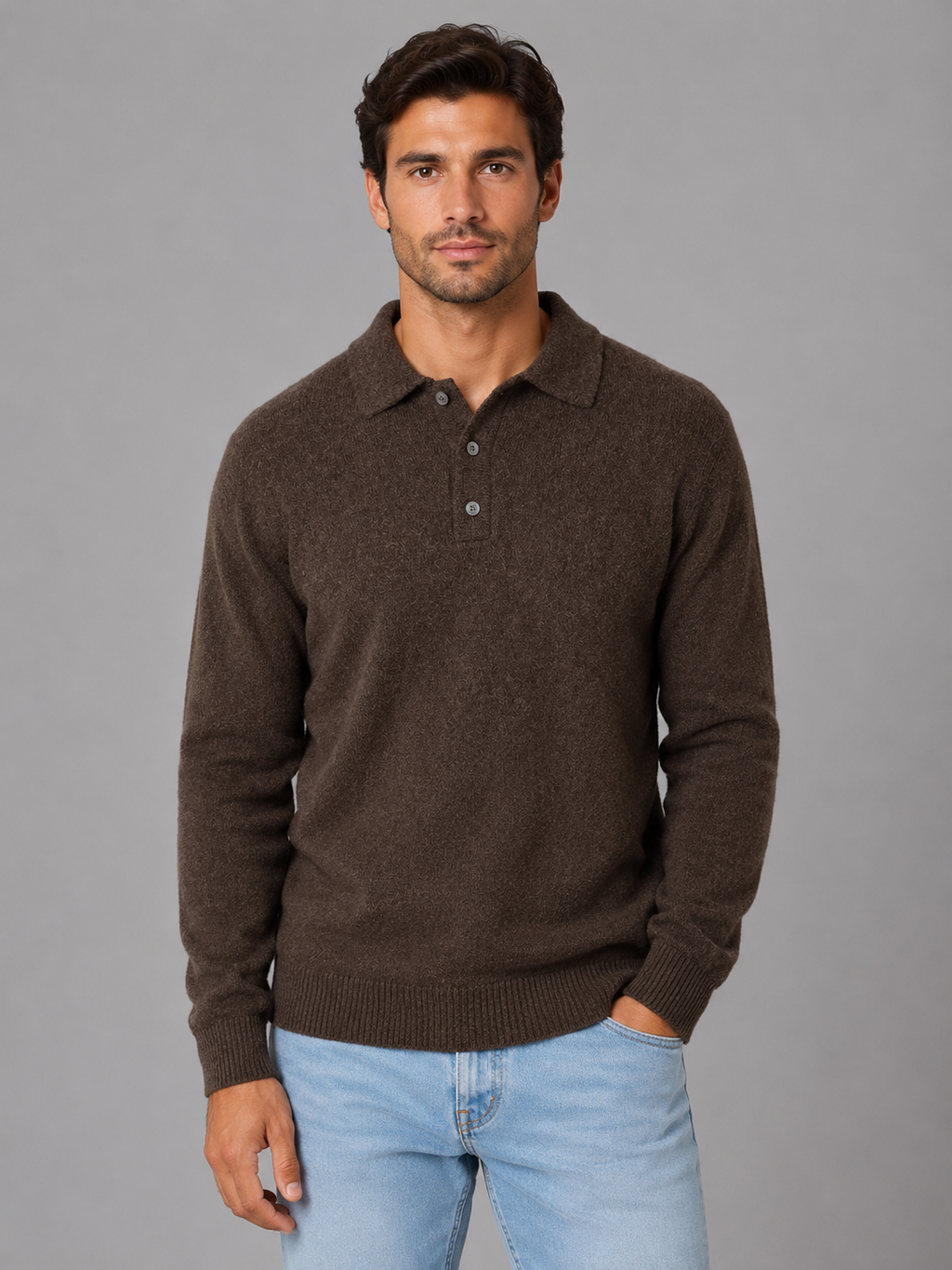 Men's Polo Sweater – Fine Knit Button Neck Style