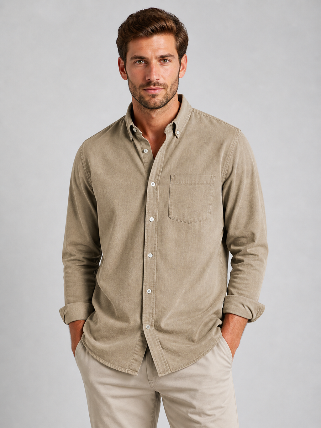 Men's Casual Button-Up Shirt – Relaxed Fit Long Sleeve