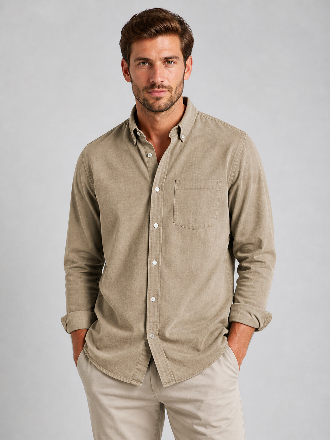 Men's Casual Button-Up Shirt – Relaxed Fit Long Sleeve