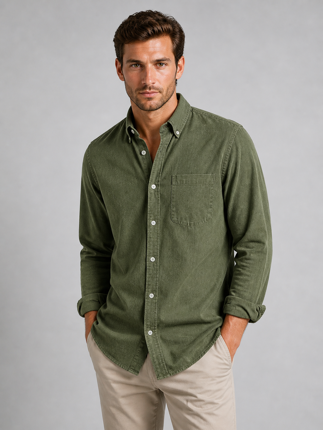 Men's Casual Button-Up Shirt – Relaxed Fit Long Sleeve