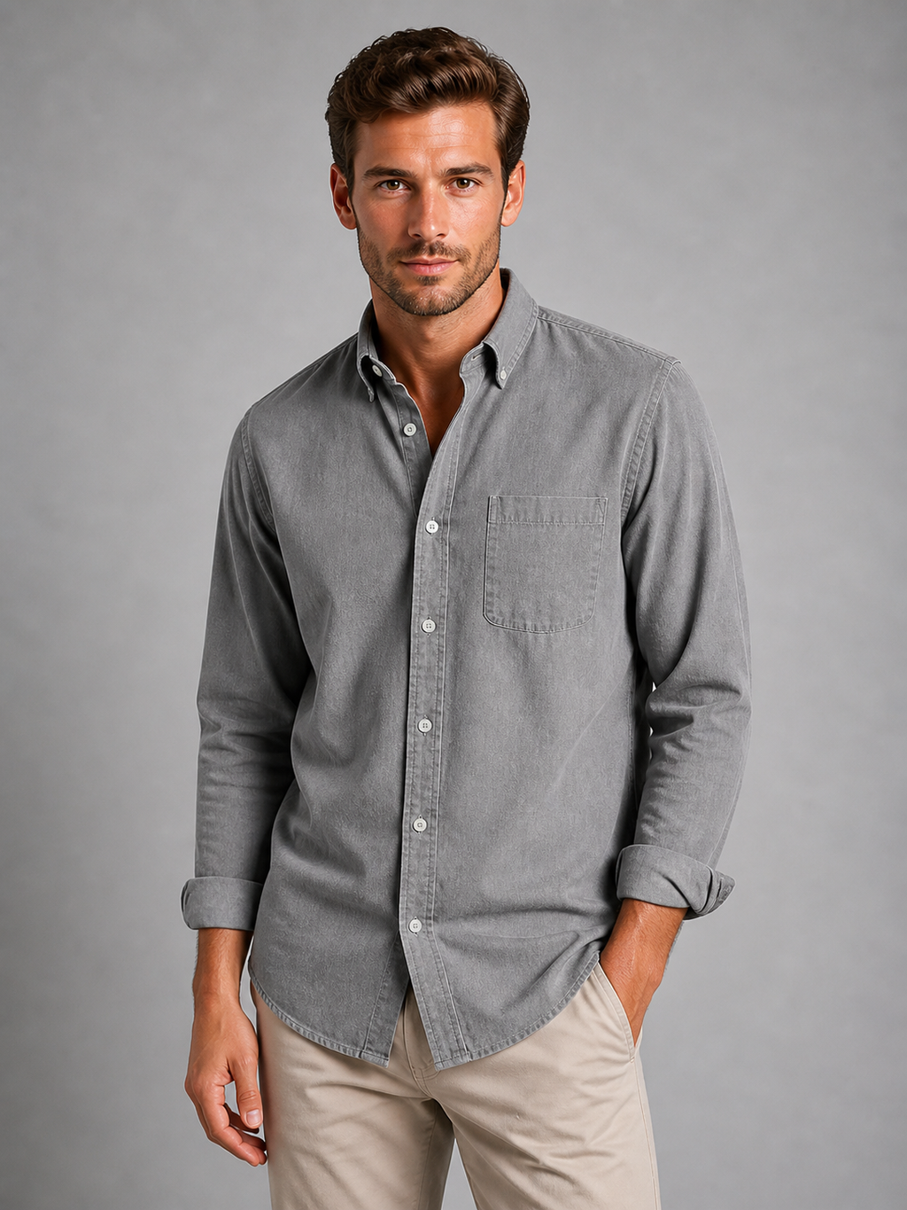Men's Casual Button-Up Shirt – Relaxed Fit Long Sleeve