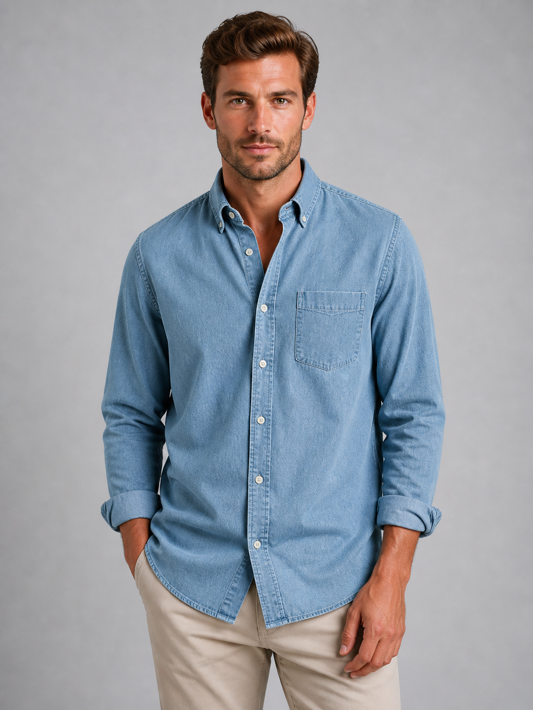 Men's Casual Button-Up Shirt – Relaxed Fit Long Sleeve