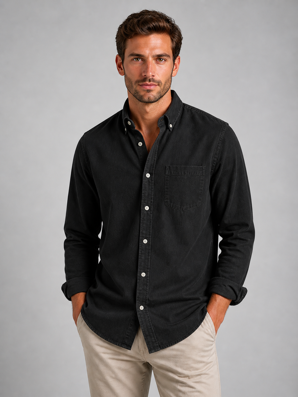 Men's Casual Button-Up Shirt – Relaxed Fit Long Sleeve