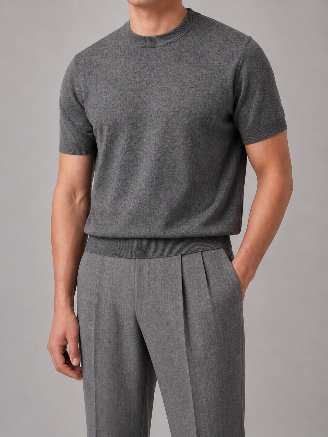 Men's Fine Knit T-Shirt – Crew Neck Short Sleeve