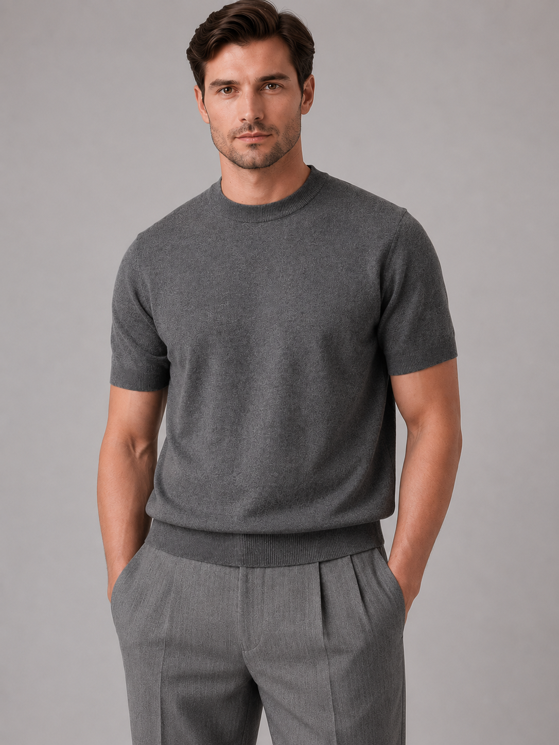 Men's Fine Knit T-Shirt – Crew Neck Short Sleeve