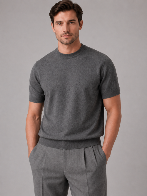 Men's Fine Knit T-Shirt – Crew Neck Short Sleeve
