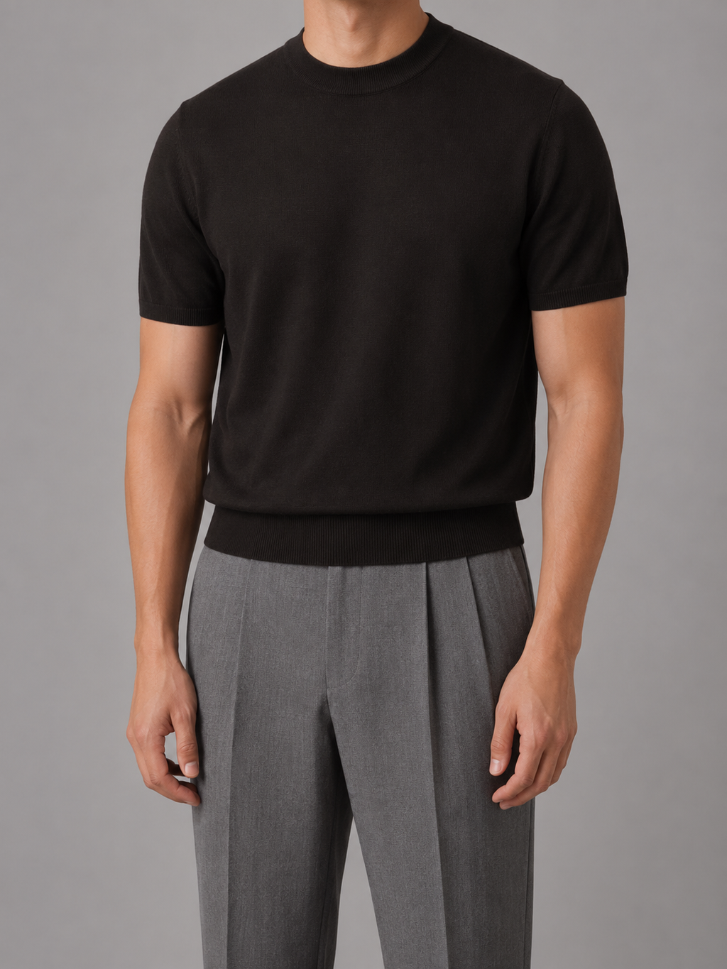 Men's Fine Knit T-Shirt – Crew Neck Short Sleeve