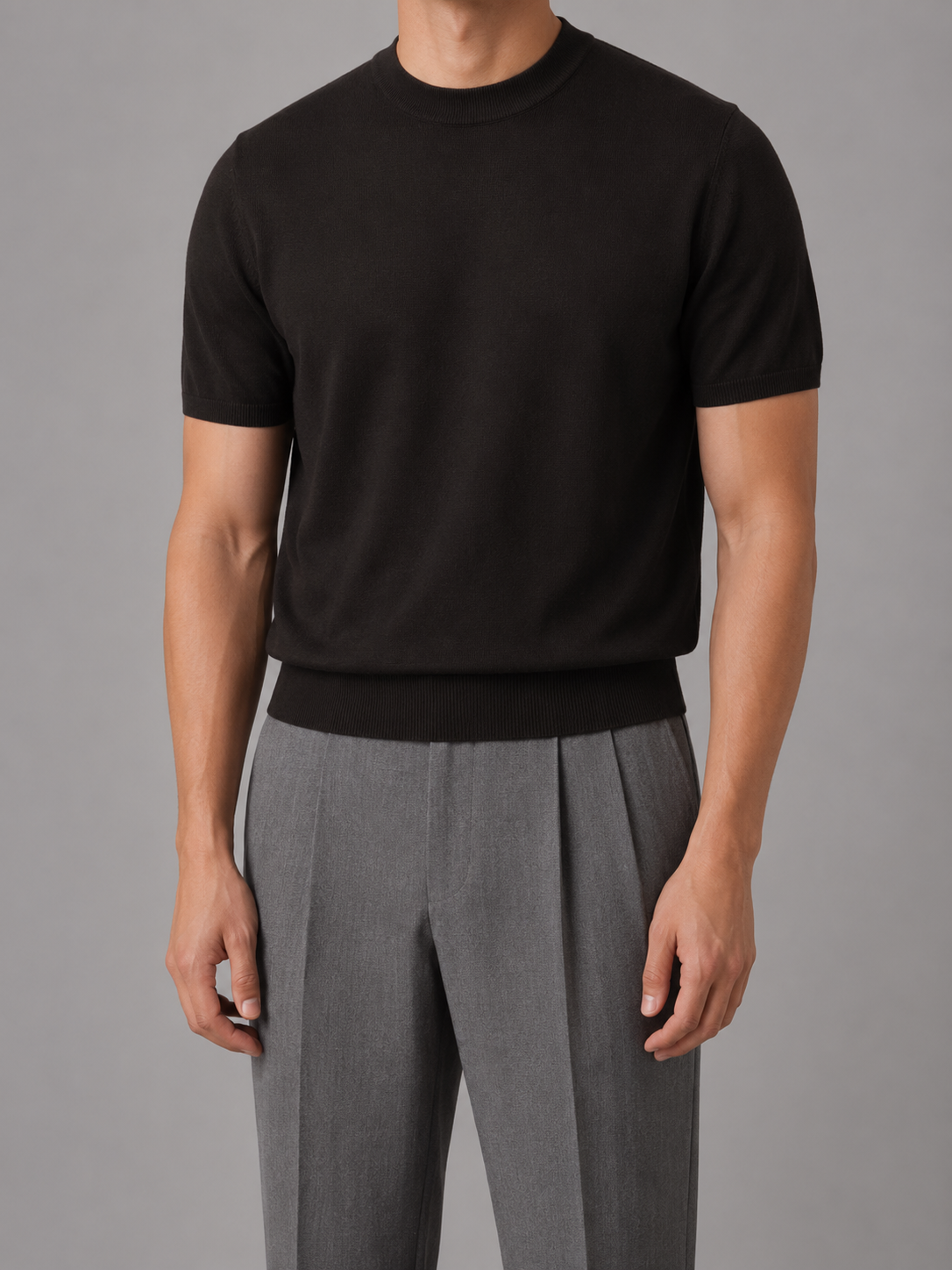 Men's Fine Knit T-Shirt – Crew Neck Short Sleeve