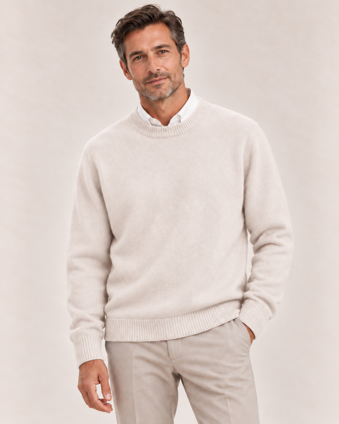 Men's Crew Neck Sweater in Off White