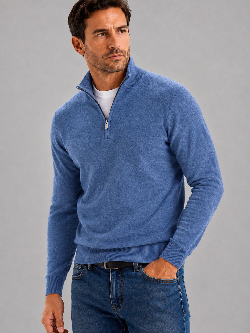 Men's Half-Zip Sweater in Blue Grey