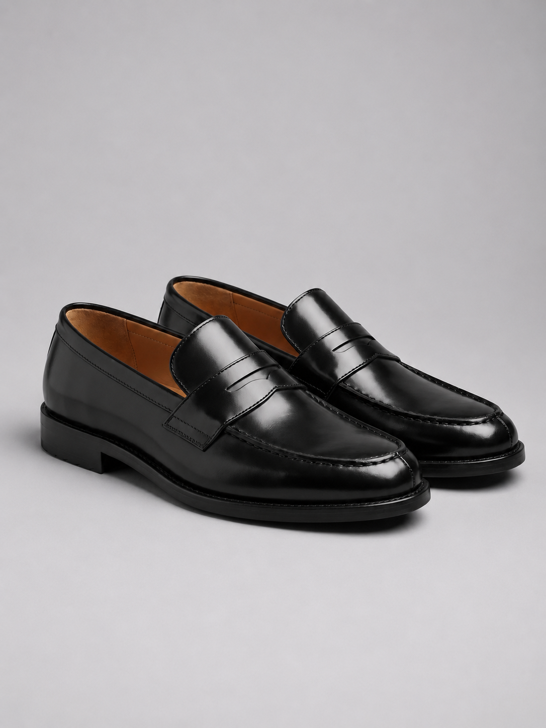 Men's Leather Penny Loafers – Black Slip-On Dress Shoes