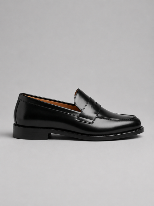 Men's Leather Penny Loafers – Black Slip-On Dress Shoes