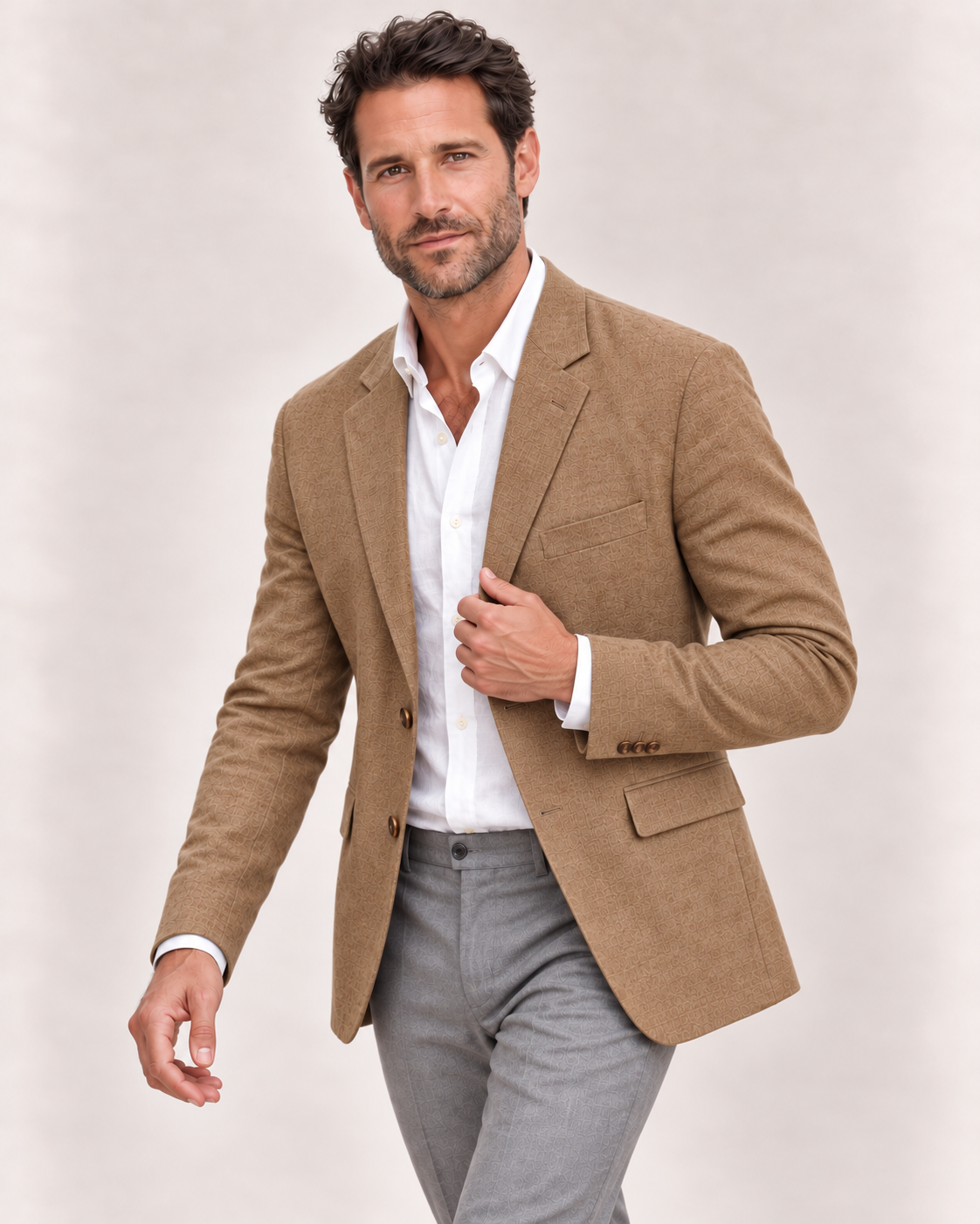 Men's Linen Blazer in Coffee Brown