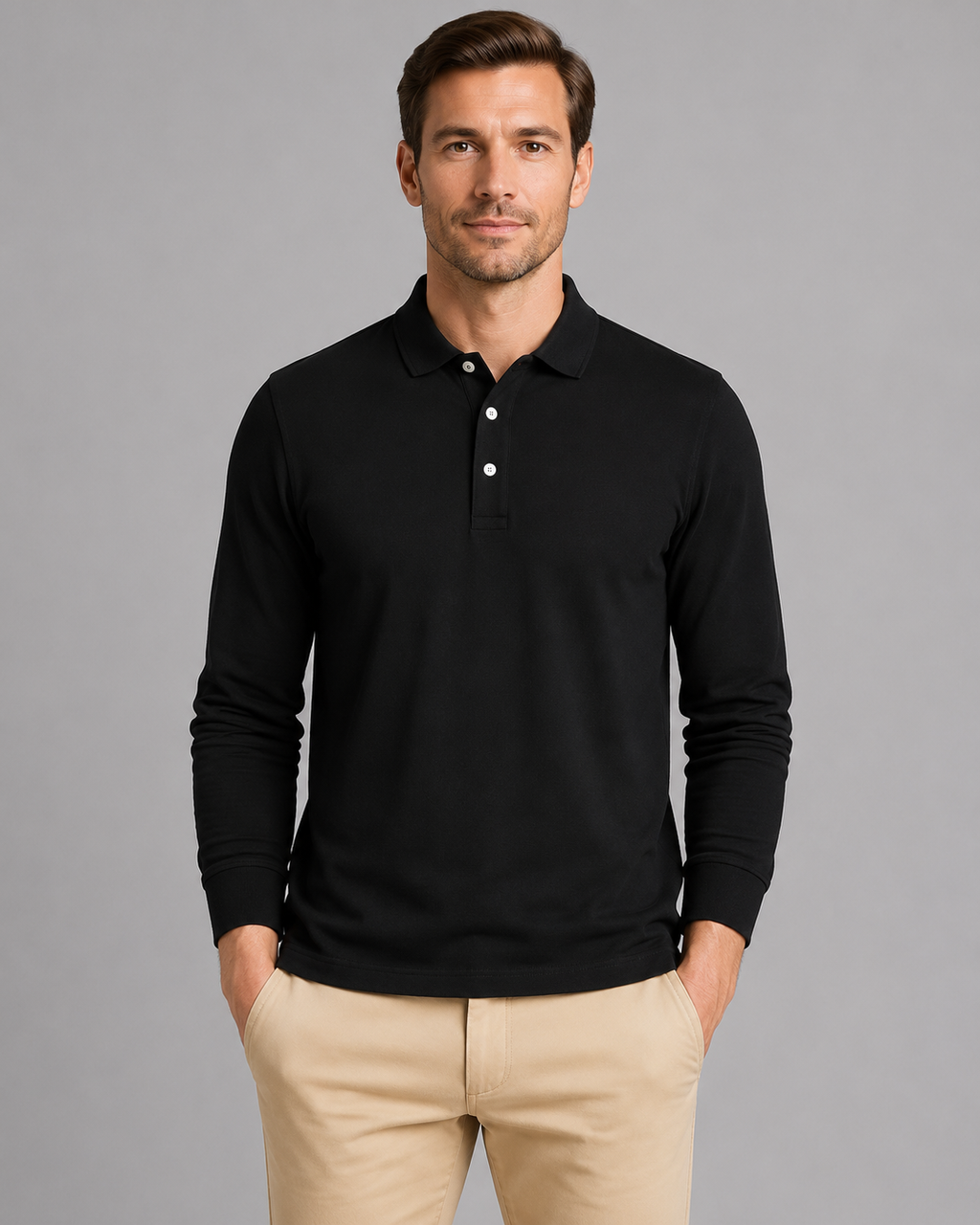 Men's Long Sleeve Polo Shirt – Smart Casual Jersey Style