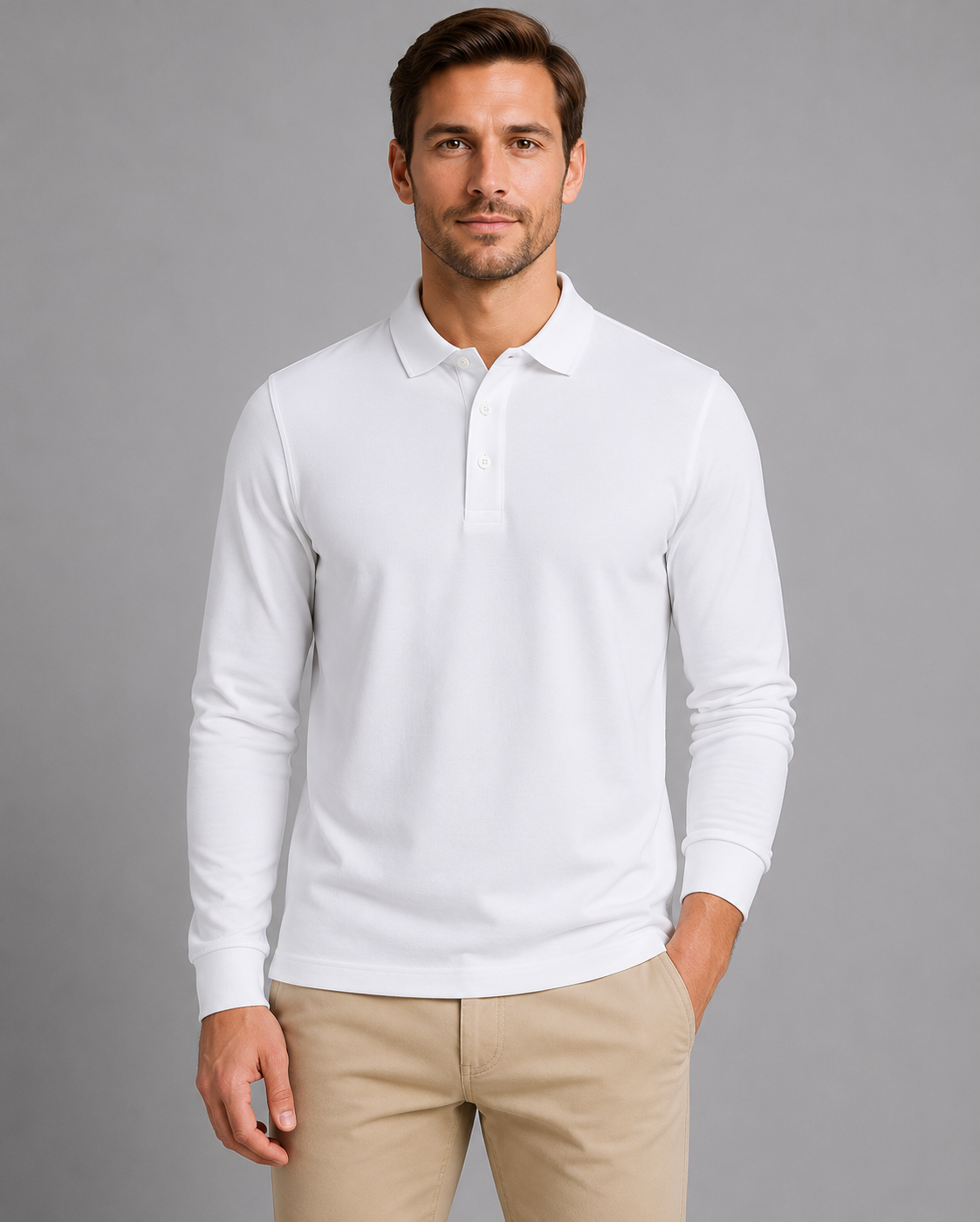 Men's Long Sleeve Polo Shirt – Smart Casual Jersey Style