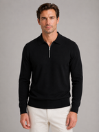 Men's Quarter-Zip Polo Sweater – Fine Knit Wool Blend