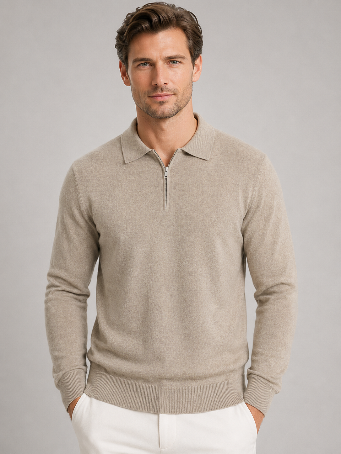 Men's Quarter-Zip Polo Sweater – Fine Knit Wool Blend