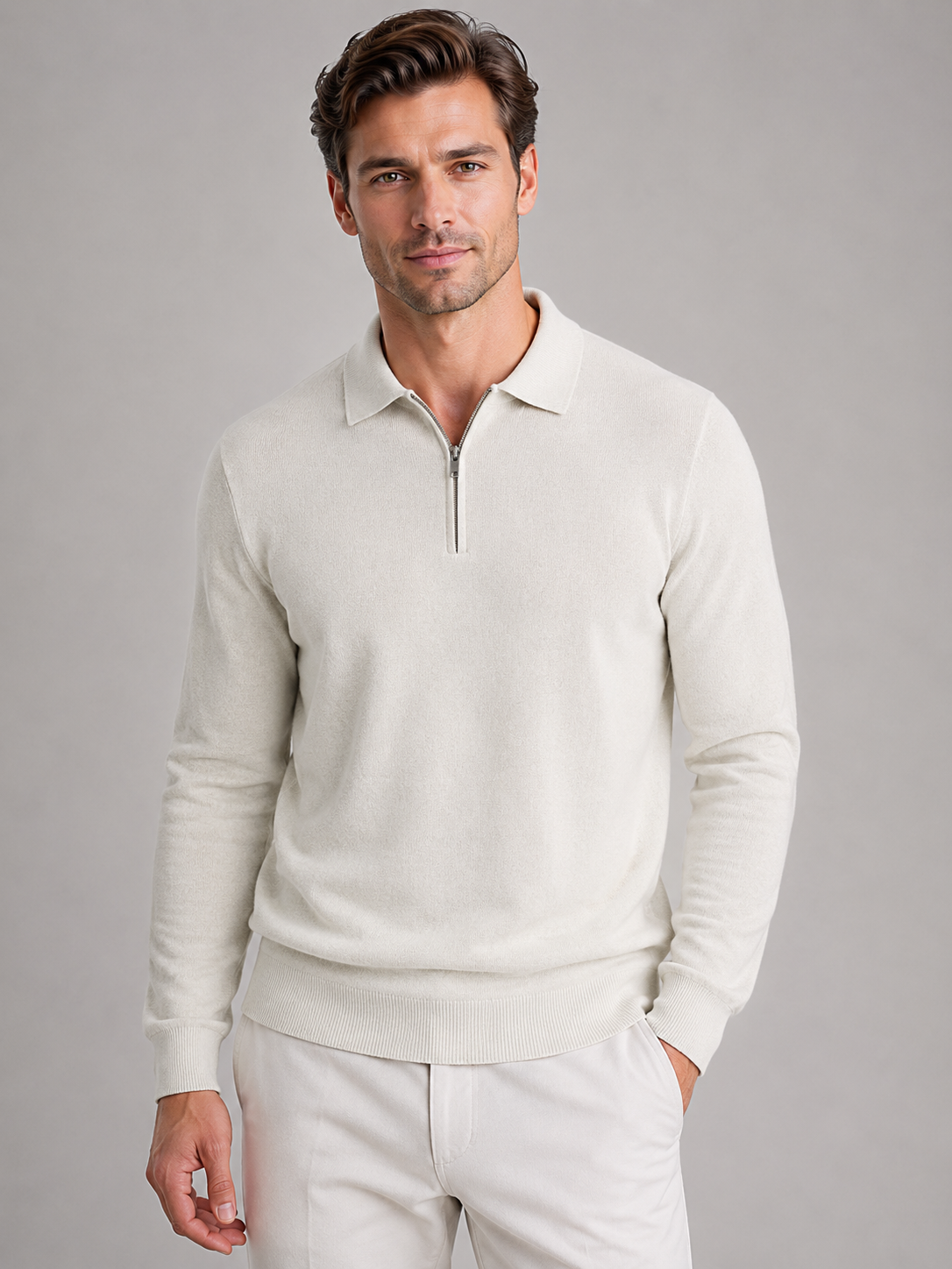 Men's Quarter-Zip Polo Sweater – Fine Knit Wool Blend