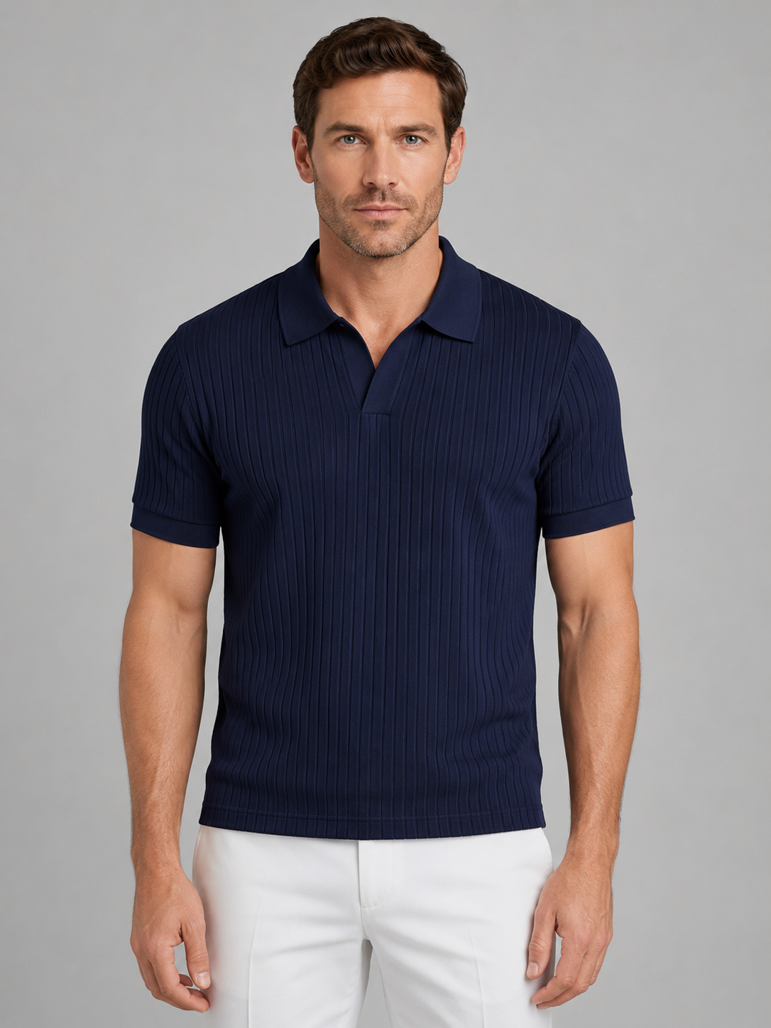 Men's Ribbed Knit Polo Shirt – Short Sleeve Tailored Fit