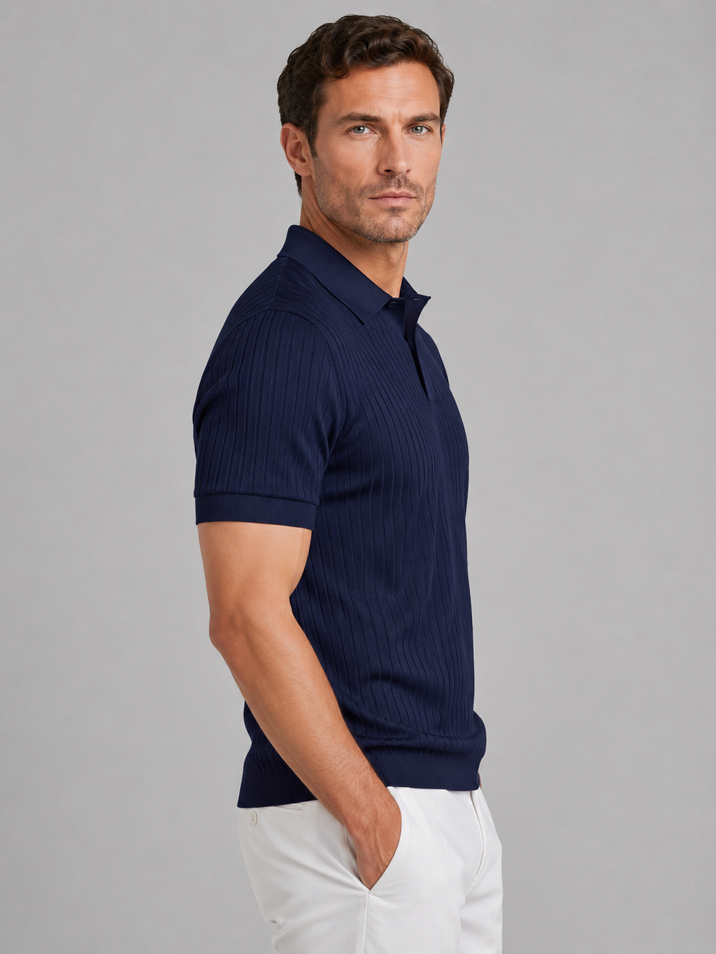 Men's Ribbed Knit Polo Shirt – Short Sleeve Tailored Fit