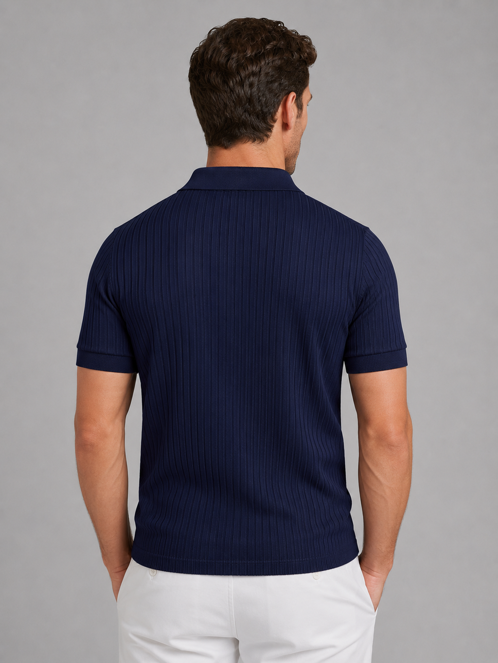 Men's Ribbed Knit Polo Shirt – Short Sleeve Tailored Fit