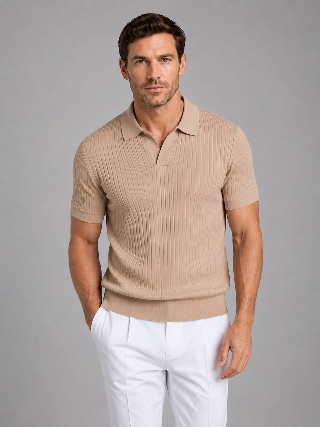 Men's Ribbed Knit Polo Shirt – Short Sleeve Tailored Fit