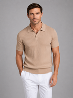 Men's Ribbed Knit Polo Shirt – Short Sleeve Tailored Fit