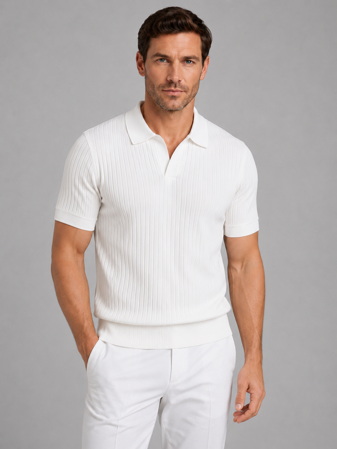 Men's Ribbed Knit Polo Shirt – Short Sleeve Tailored Fit