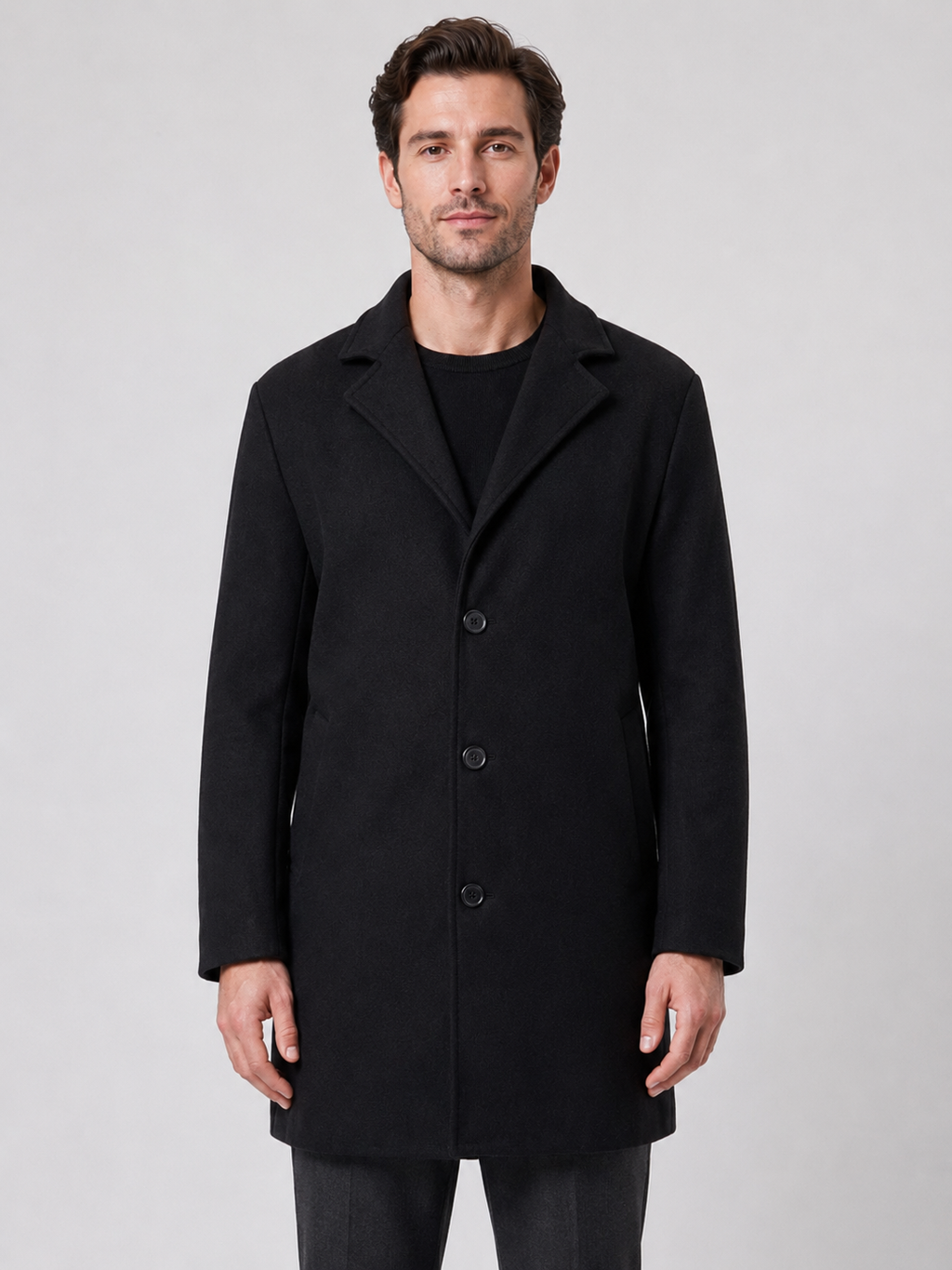 Men's Single-Breasted Overcoat – Tailored Long Coat