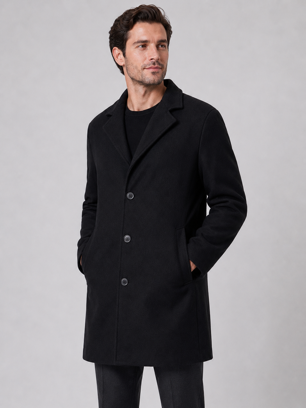 Men's Single-Breasted Overcoat – Tailored Long Coat